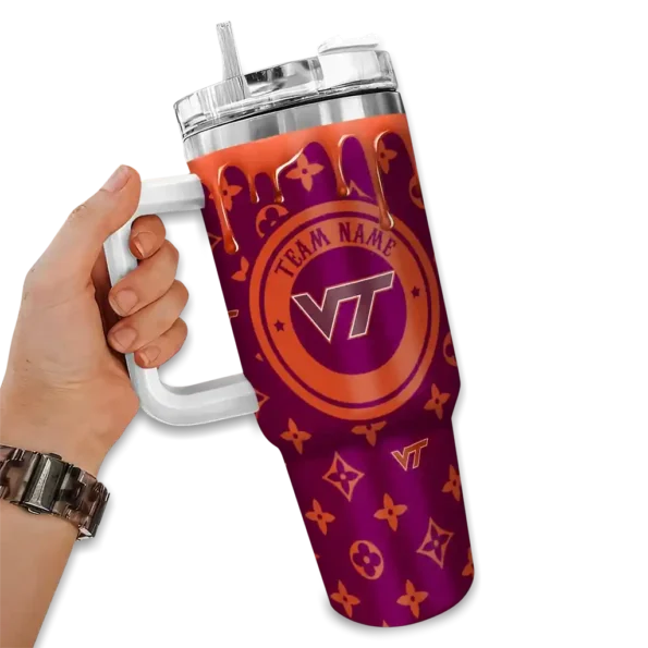 custom virginia tech hokies bullseye drips maroon curved tumbler fashion forward.webp