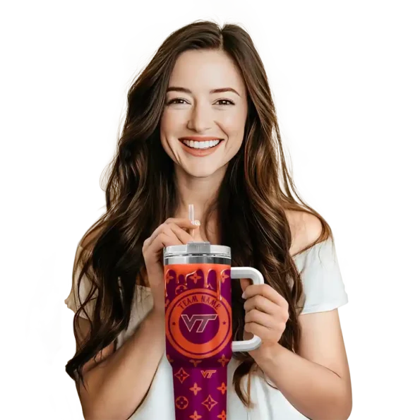 custom virginia tech hokies bullseye drips maroon curved tumbler premium grade.webp