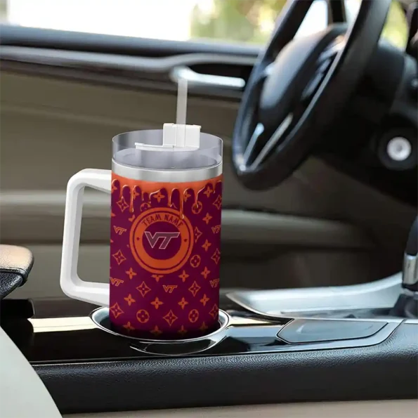 custom virginia tech hokies bullseye drips maroon curved tumbler trendy.webp