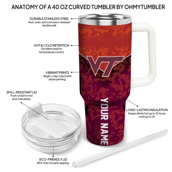 custom virginia tech hokies chevron stripe maroon curved tumbler new arrival.webp