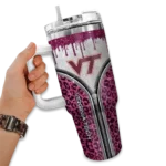 custom virginia tech hokies leopard zipper maroon curved tumbler best selling.webp