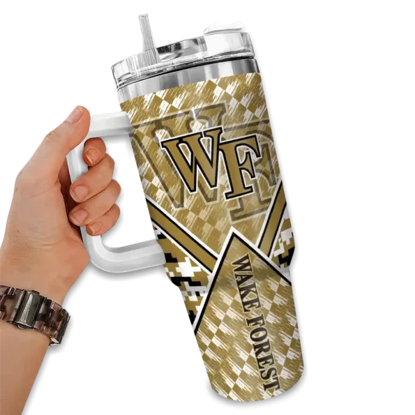 custom wake forest demon deacons chevron angle gold curved tumbler fashion forward.webp