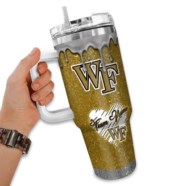 custom wake forest demon deacons heart helmet motif gold curved tumbler fashion forward.webp