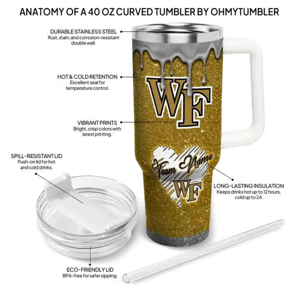 custom wake forest demon deacons heart helmet motif gold curved tumbler new arrival.webp