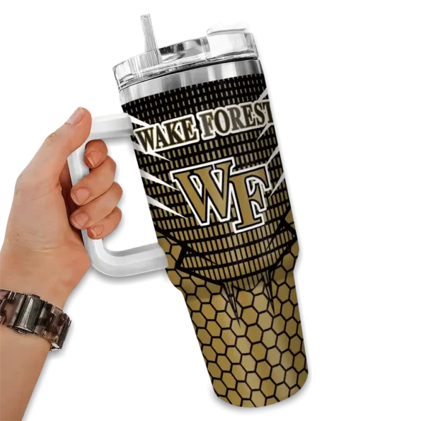 custom wake forest demon deacons hex texture gold curved tumbler fashion forward.webp