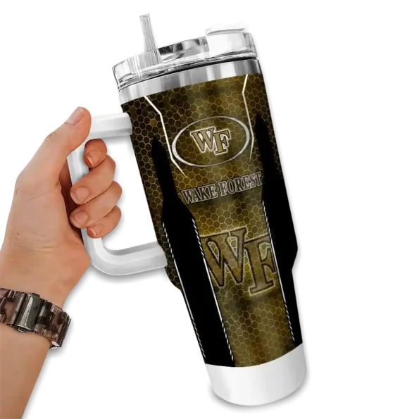 custom wake forest demon deacons hexagon armor gold curved tumbler fashion forward.webp