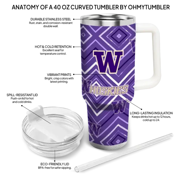 custom washington huskies bold diamonds purple curved tumbler new arrival.webp