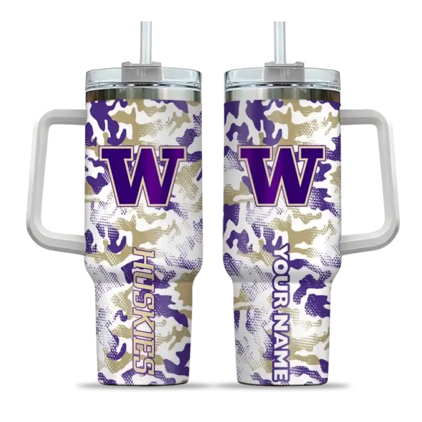 custom washington huskies camo mashup purple white curved tumbler best selling.webp