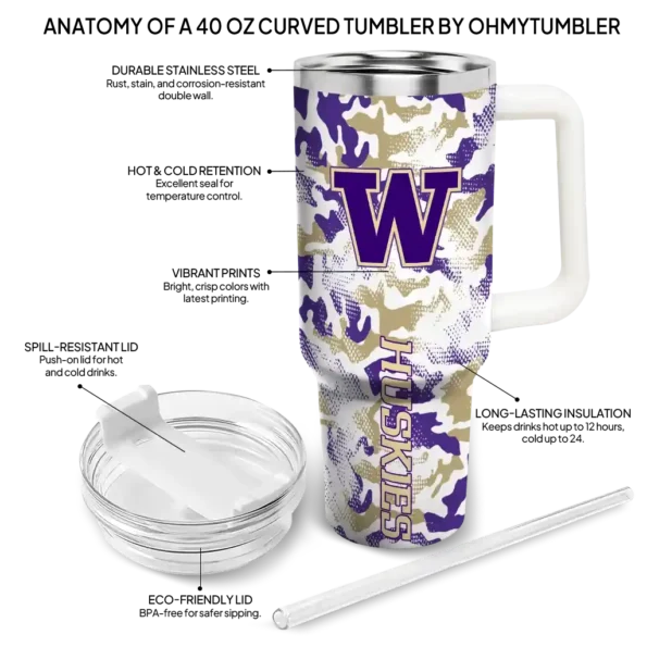 custom washington huskies camo mashup purple white curved tumbler new arrival.webp