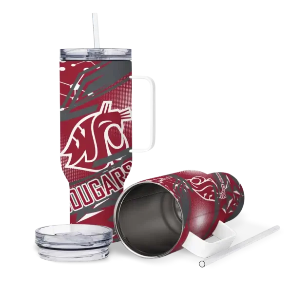 custom washington state cougars abstract paths crimson curved tumbler high quality.webp