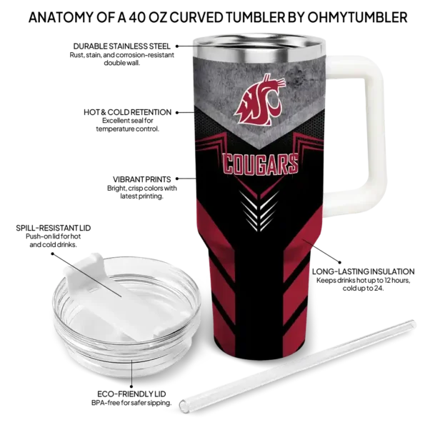 custom washington state cougars arrow armor crimson black curved tumbler new arrival.webp