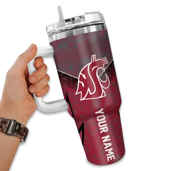 custom washington state cougars chevron stripe crimson curved tumbler fashion forward.webp