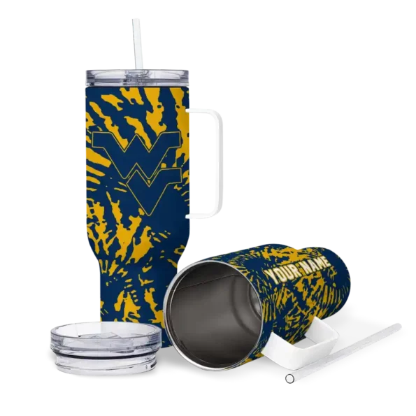 custom west virginia mountaineers burst swirl blue curved tumbler high quality.webp