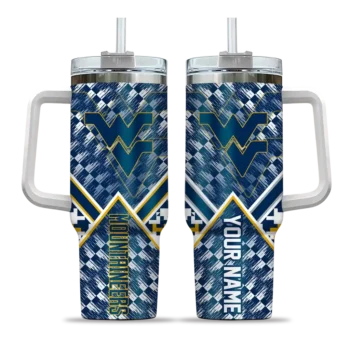 custom west virginia mountaineers chevron angle blue curved tumbler best selling.webp