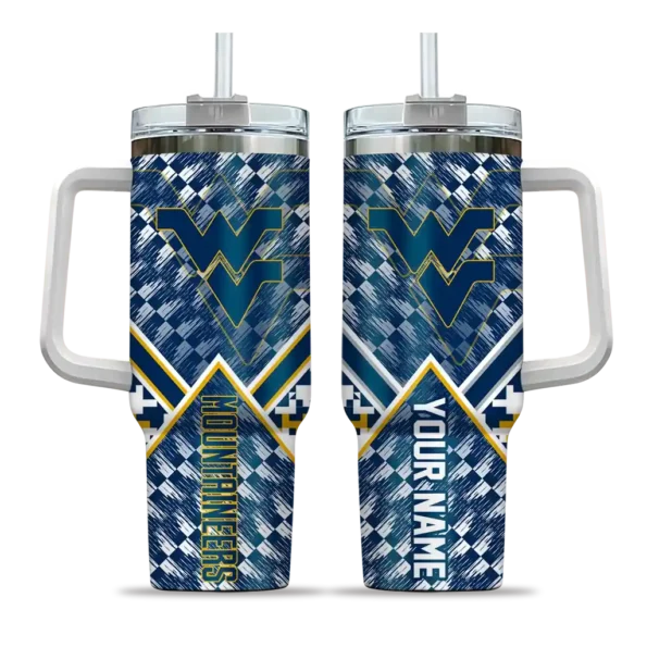 custom west virginia mountaineers chevron angle blue curved tumbler best selling.webp