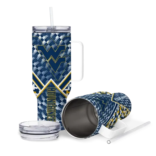 custom west virginia mountaineers chevron angle blue curved tumbler high quality.webp