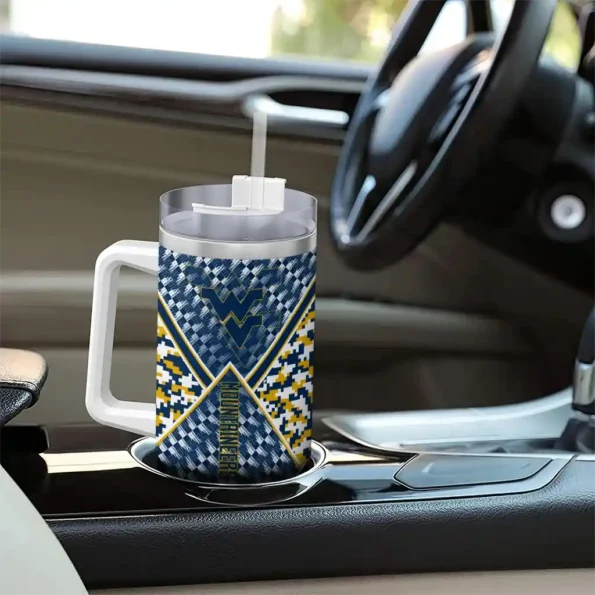 custom west virginia mountaineers chevron angle blue curved tumbler trendy.webp