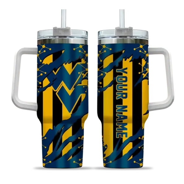 custom west virginia mountaineers claw cut blue black curved tumbler best selling.webp