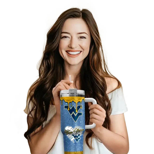 custom west virginia mountaineers heart helmet motif blue curved tumbler premium grade.webp