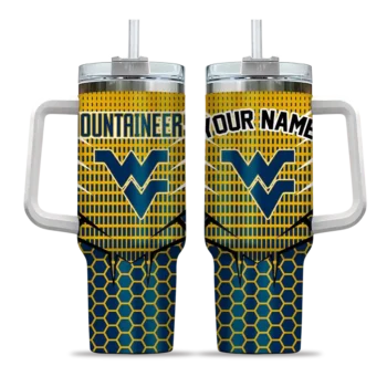 custom west virginia mountaineers hex texture blue curved tumbler best selling.webp