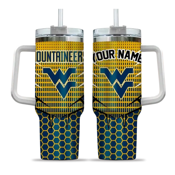 custom west virginia mountaineers hex texture blue curved tumbler best selling.webp
