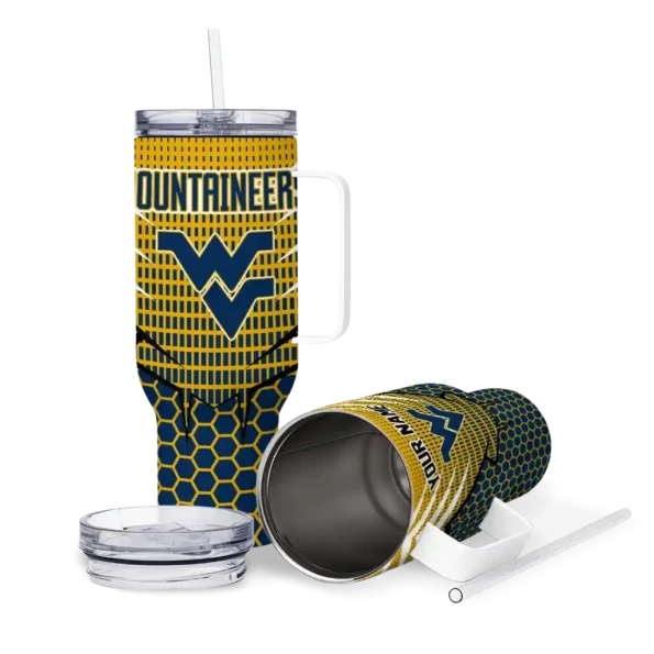 custom west virginia mountaineers hex texture blue curved tumbler high quality.webp