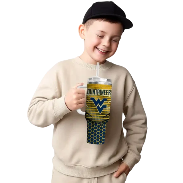custom west virginia mountaineers hex texture blue curved tumbler latest model.webp