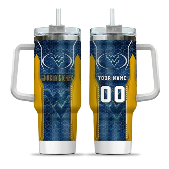 custom west virginia mountaineers hexagon armor blue curved tumbler best selling.webp