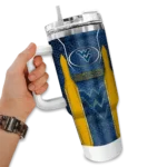 custom west virginia mountaineers hexagon armor blue curved tumbler best selling.webp