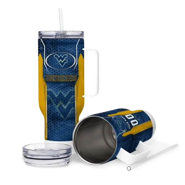 custom west virginia mountaineers hexagon armor blue curved tumbler high quality.webp