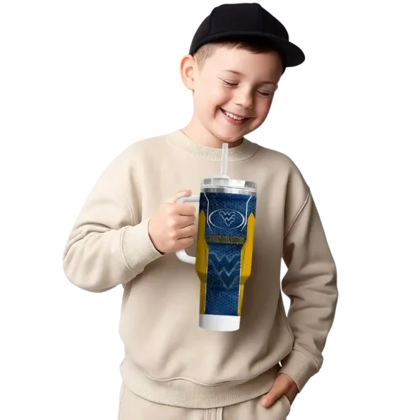 custom west virginia mountaineers hexagon armor blue curved tumbler latest model.webp