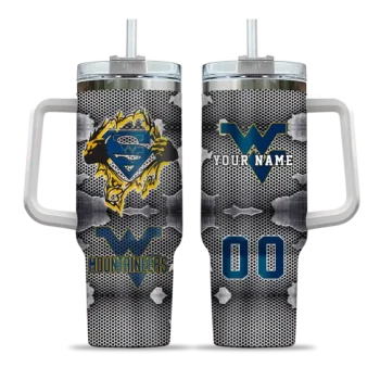 custom west virginia mountaineers superman shield blue gray curved tumbler best selling.webp
