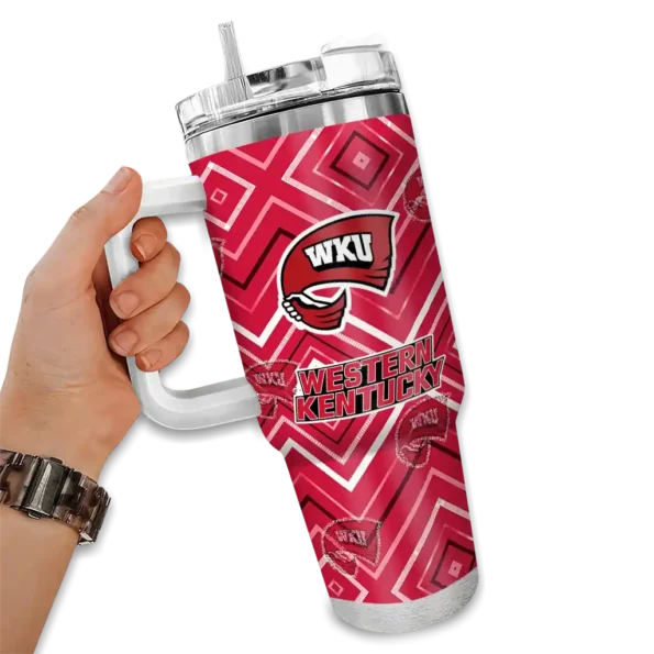 custom western kentucky hilltoppers bold diamonds red curved tumbler fashion forward.webp