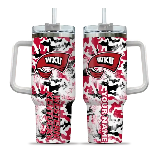 custom western kentucky hilltoppers camo mashup red white curved tumbler best selling.webp