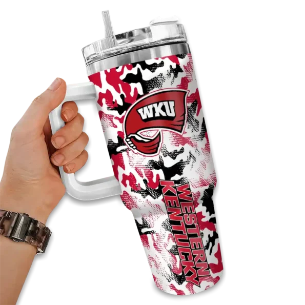 custom western kentucky hilltoppers camo mashup red white curved tumbler fashion forward.webp