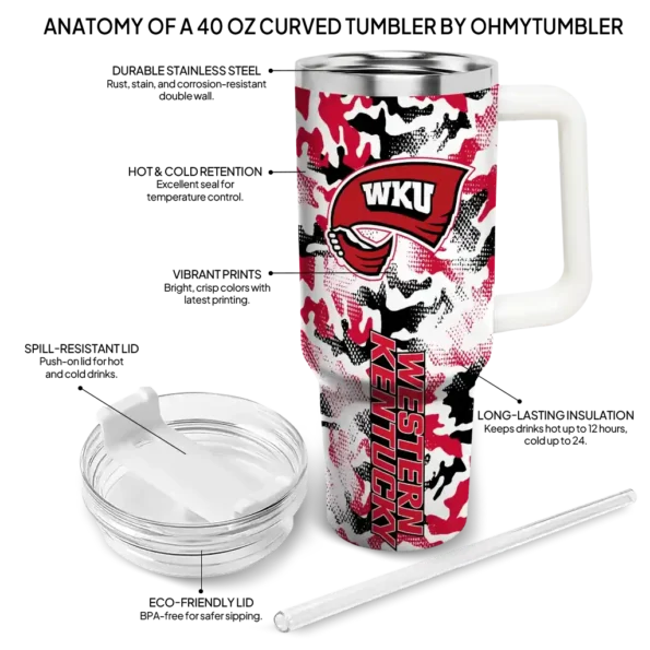custom western kentucky hilltoppers camo mashup red white curved tumbler new arrival.webp