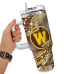 custom western michigan broncos abstract paths brown curved tumbler best selling.webp