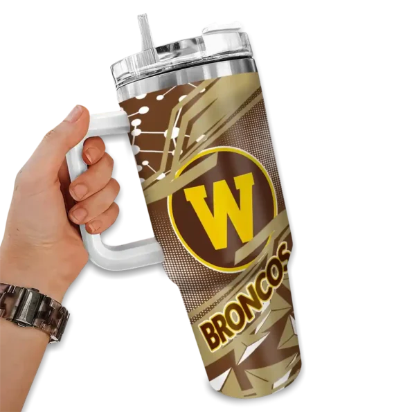 custom western michigan broncos abstract paths brown curved tumbler fashion forward.webp