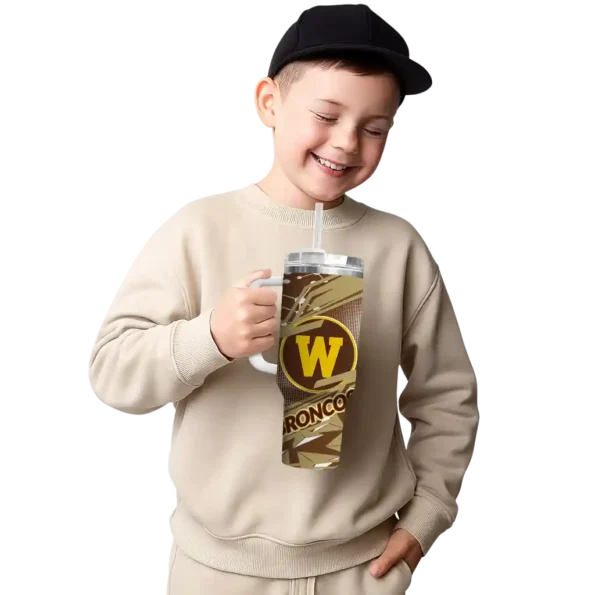 custom western michigan broncos abstract paths brown curved tumbler latest model.webp