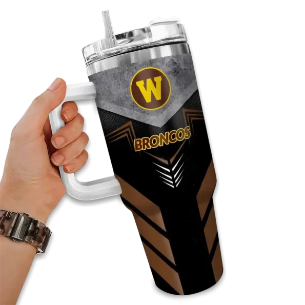 custom western michigan broncos arrow armor brown black curved tumbler fashion forward.webp