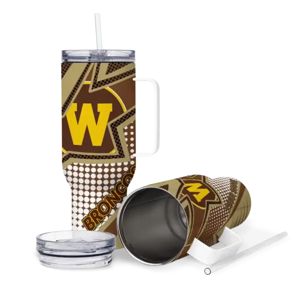 custom western michigan broncos arrow burst brown curved tumbler high quality.webp