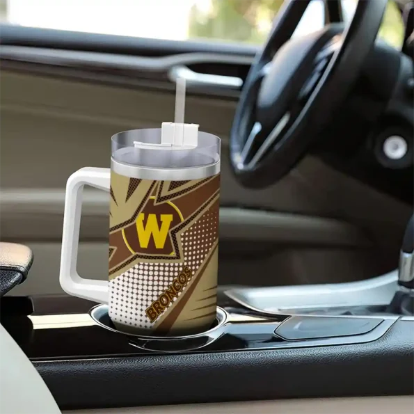 custom western michigan broncos arrow burst brown curved tumbler trendy.webp