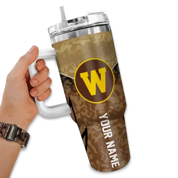 custom western michigan broncos chevron stripe brown curved tumbler fashion forward.webp