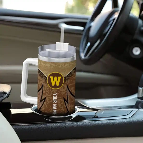 custom western michigan broncos chevron stripe brown curved tumbler trendy.webp