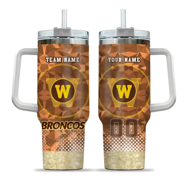 custom western michigan broncos geometric prism brown curved tumbler best selling.webp