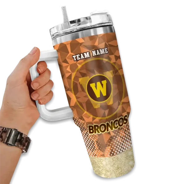 custom western michigan broncos geometric prism brown curved tumbler fashion forward.webp
