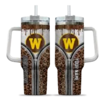 custom western michigan broncos leopard zipper brown curved tumbler best selling.webp