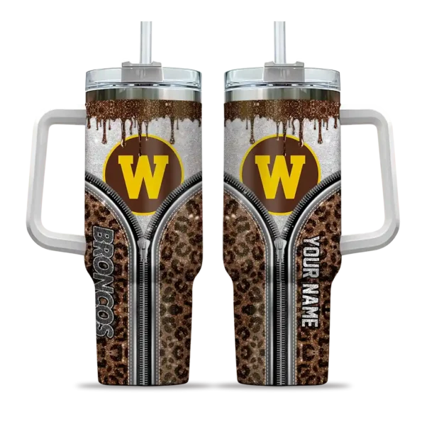 custom western michigan broncos leopard zipper brown curved tumbler best selling.webp