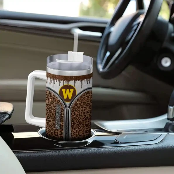 custom western michigan broncos leopard zipper brown curved tumbler trendy.webp