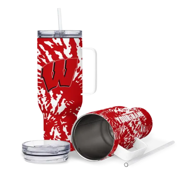 custom wisconsin badgers burst swirl red curved tumbler high quality.webp